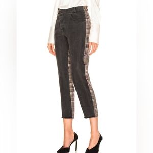MONSE Women's Half Black Half Plaid Jeans Designer Denim Size 0 $950